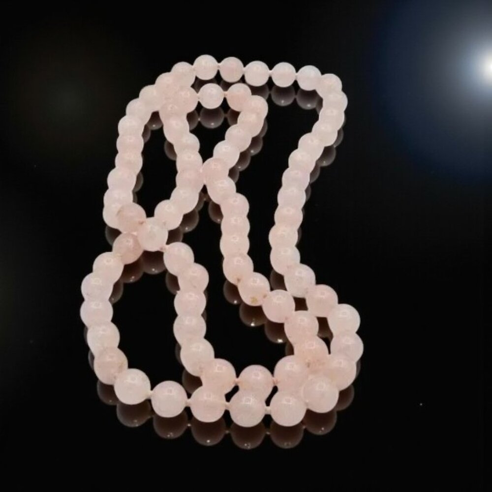 Vintage  Pink Jade Round Bead Necklace 28" 8mm Unisex